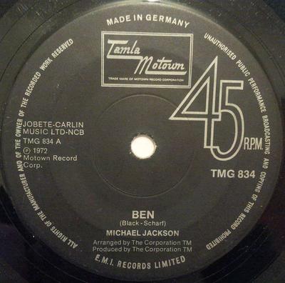 7palcová deska MICHAEL JACKSON - Ben TMG834 Tamla Motown 1972 UK Soul/Funk Použitá