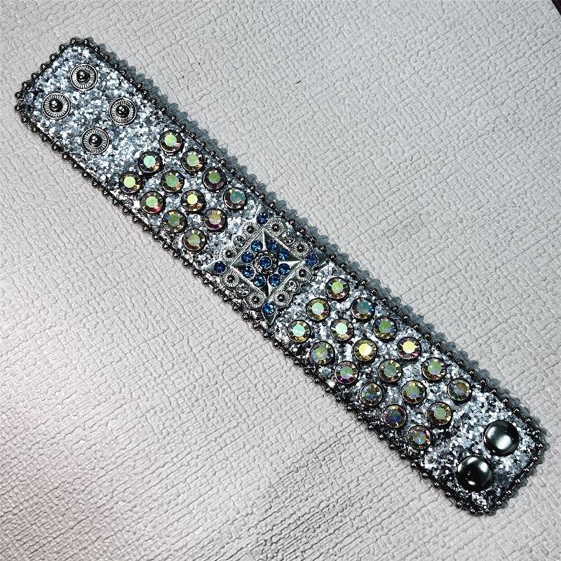 Meier Hip-hop punk cross rhinestone bracelet - diamond-accented pu leather jewelry