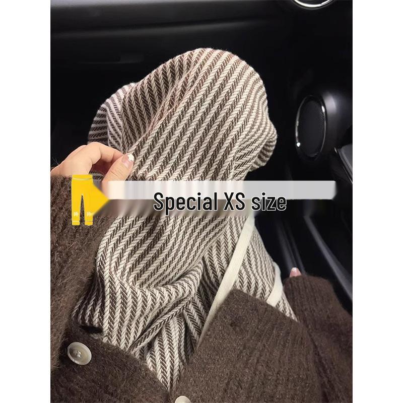 Retro Petite Striped Wide-Leg Drawstring Pants - 145cm Knit Women's Casual Autumn/Winter