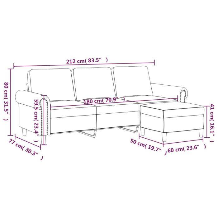 VidaXL 3-seater Sofa with Footrest Pink 180 Cm Velvet, Sofa, Sofa with Footrest, Three-seater Sofa, 3201218