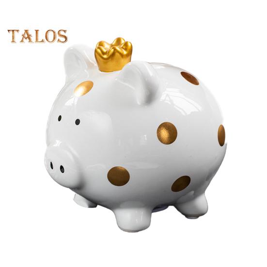 Sparschwein aus Keramik mit Krone und Schweinchen, goldene Punkte, Cartoon-Schwein, Münze, Geldbank, Home-Office, Bücherregal, Schreibtisch-Dekoration, Ornament, Geschenk für Kinder und Erwachsene