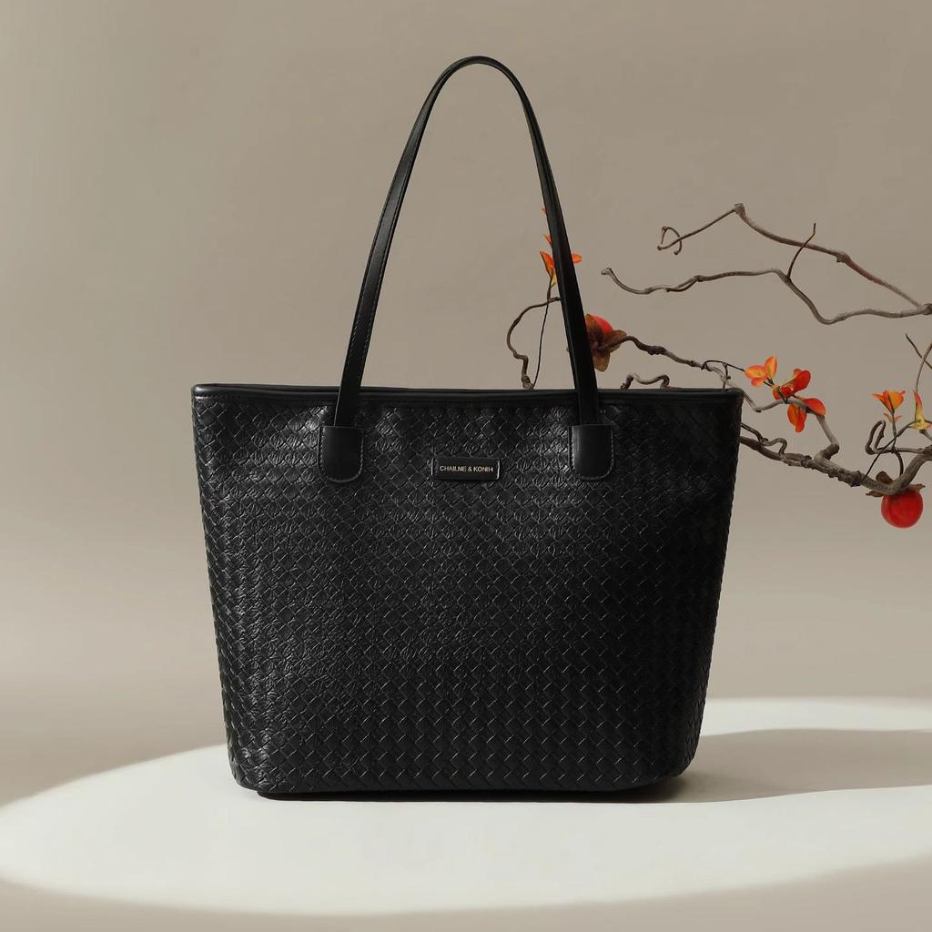 Textured and Trendy Checkered Tote Bag, Women's Fashionable Casual Handbag, Large-capacity Woven Single-shoulder Bag