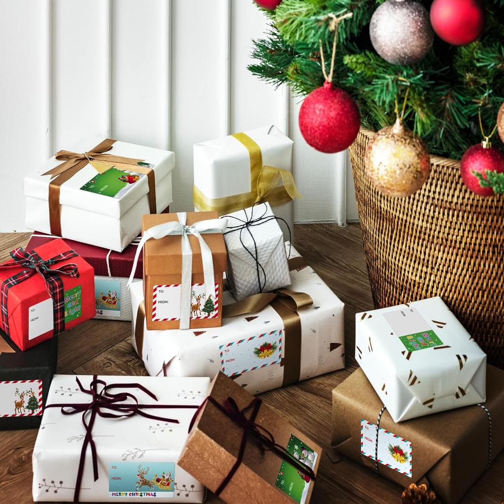 Gift Tags-250 PCS Christmas Gift Tags Christmas Presents Stickers Self Adhesive Christmas Tags Christmas Santa Wrapping Paper Holiday Decor (2.95 X