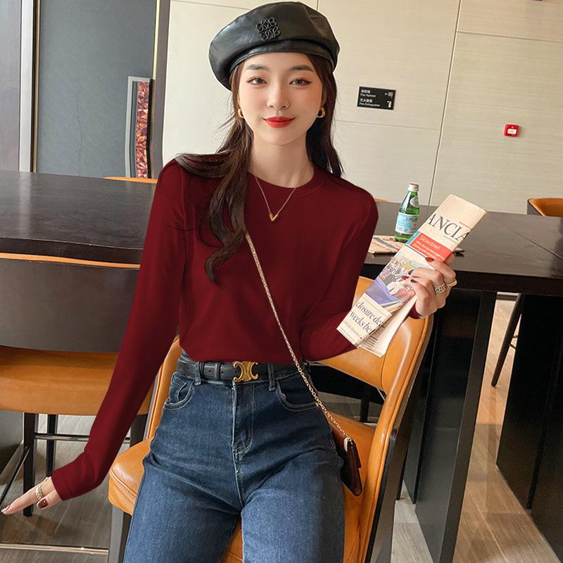 

Women s Plus Size Pure Cotton Round Neck Long Sleeve T-Shirt - Slimming, Warm, and Stylish for Autumn/Winter. XL