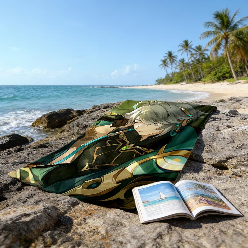 1pc Genshin Impact Alhaitham1 Beach Towel, Beach and Seaside Swimming Pool Equipment, Fashion Pattern, Rectangular, Travel Essentials