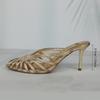 Mode Neue Goldene Ausgehöhlte Dünne Riemchenabsätze für Damen Luxus Spitzschuh Pumps Büro Dame Pantoletten Sommer Stiletto Schuhe Sandalen 2025