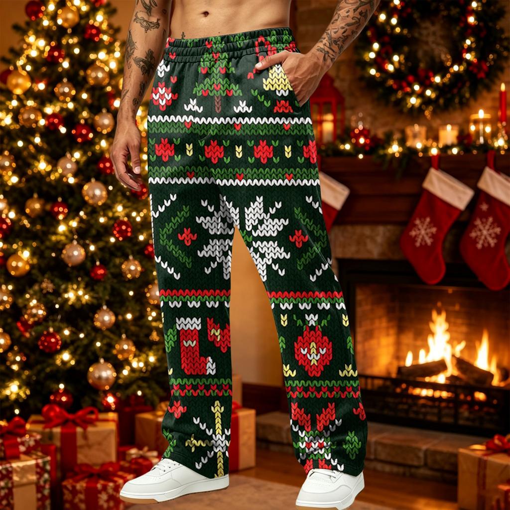Herren Weihnachtshosen mit Aufdruck Lockerer Schnitt Lässige Jogginghosen mit Taschen