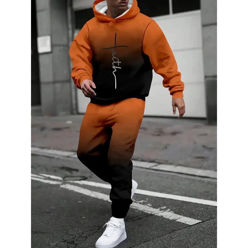 Spring Autumn Gradient 3D Printed Hoodie Suit Men Sweatshirts Sweatpants Casual Fashion 2 Piece Tracksuit Set Men s Clothing XL