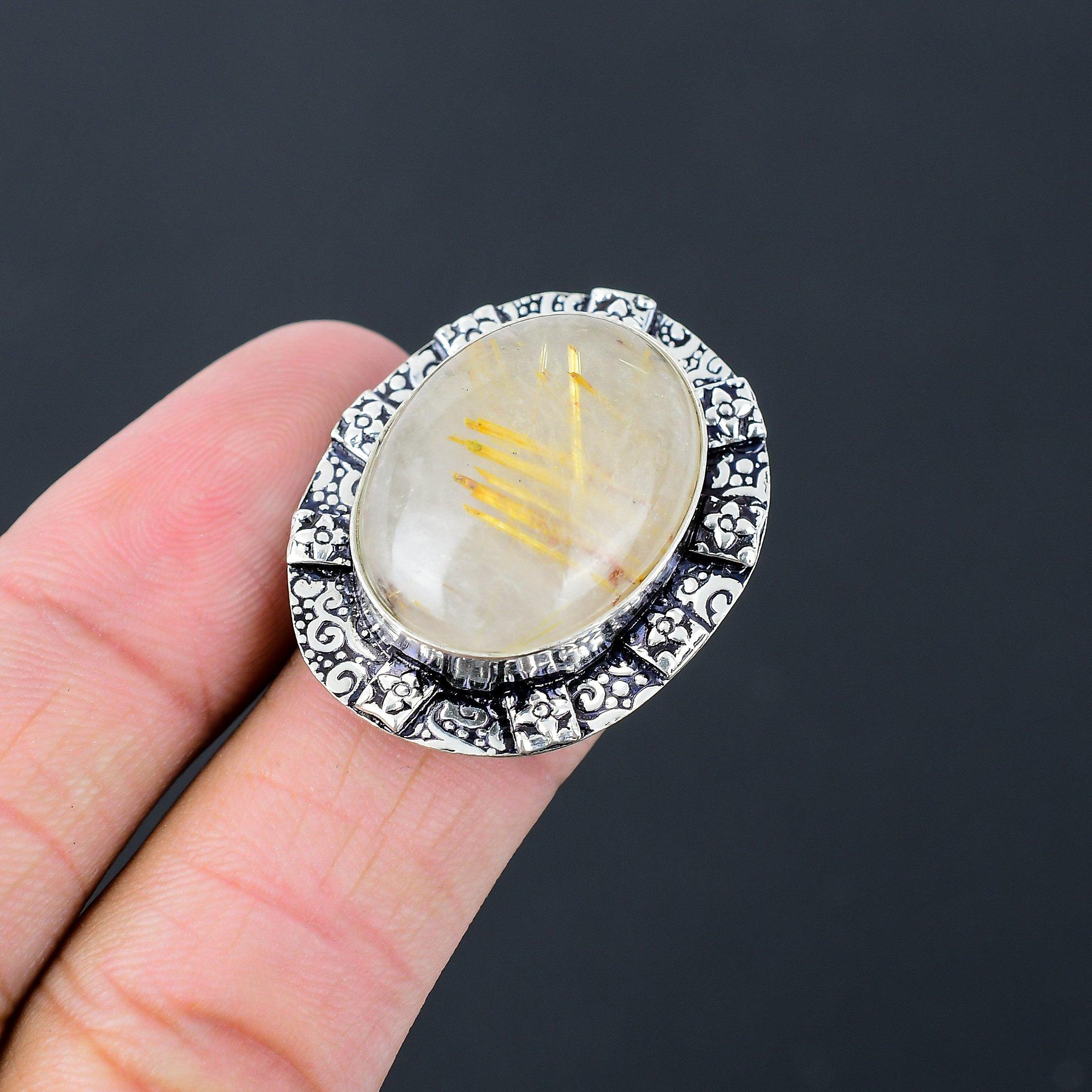 Natural Golden Rutile Gemstone Multi Stone Yellow Ring Size 8 925 Silver 8