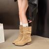 Large Size Vintage Pleated Pile Boots Women's Autumn and Winter New Boots Frosted Medium Boots Women's