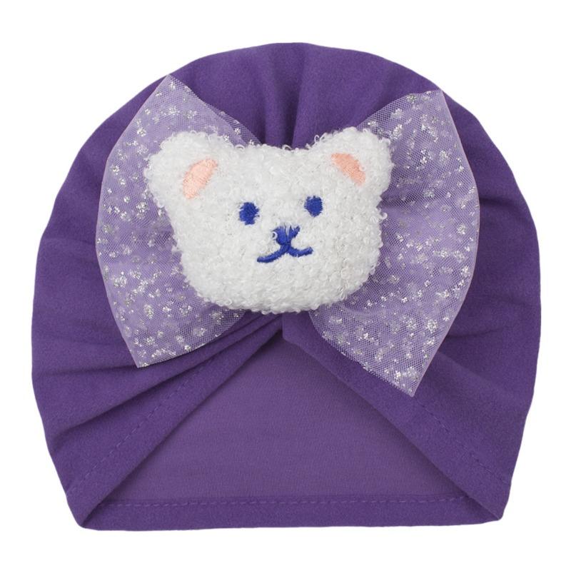 Spring boys and girls bear head hat, new bronzing bow cute pullover hat, baby tire hat
