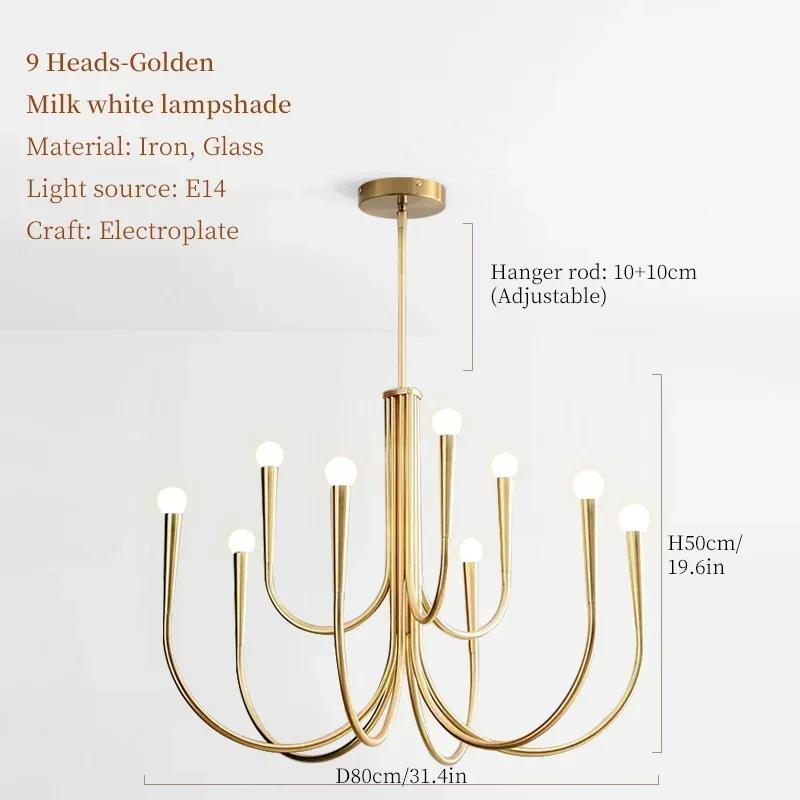 Nordic Luxury Living Room Candle Pendant Light American Iron LED Pendant Light Bedroom Lighting Dining Room Home Decoration