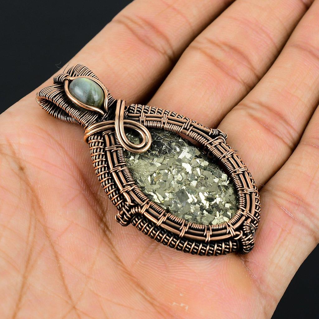 Elegant Titanium Druzy Gemstone Pure Copper Wire Wrapped Handmade Pendant Jewelry
