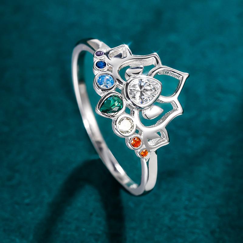 Monkton Original 925 Silver Rings New Lotus Flower Boho Colorful Engagement Rings for Women Fine Jewelry Gift