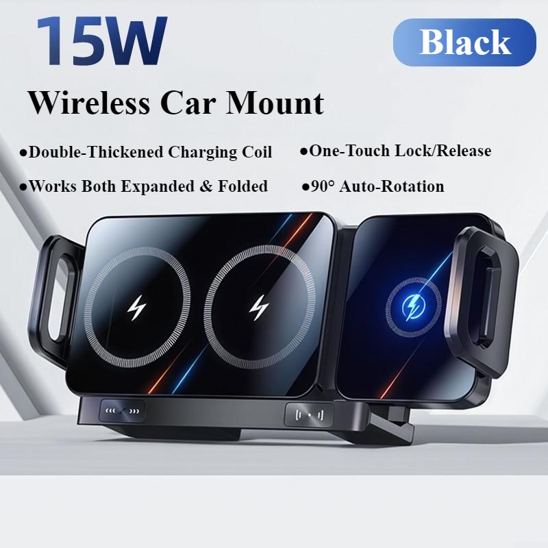 

Oatsbasf Car Wireless Charger 15W Fold Screen Phone Stand Fast Charging Car Vent Mount Phone Holder for Samsung iPhone Google