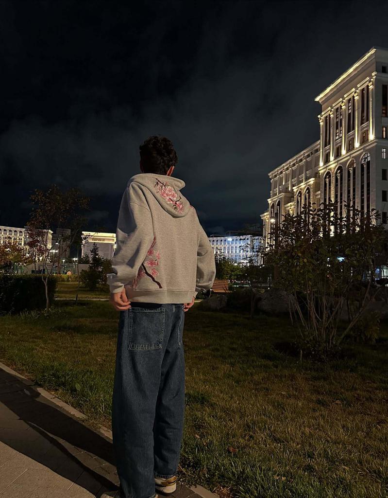 Retro Floral Kirschblüte Bestickt Street Style Unisex Hoodie