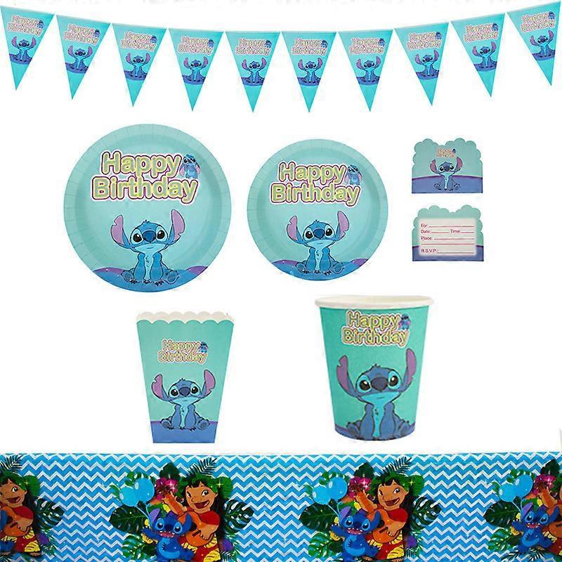 Blue Stitch Interstellar Baby Festival Party Tableware Stitch Flag Balloon Paper Plate Birthday Party Tableware