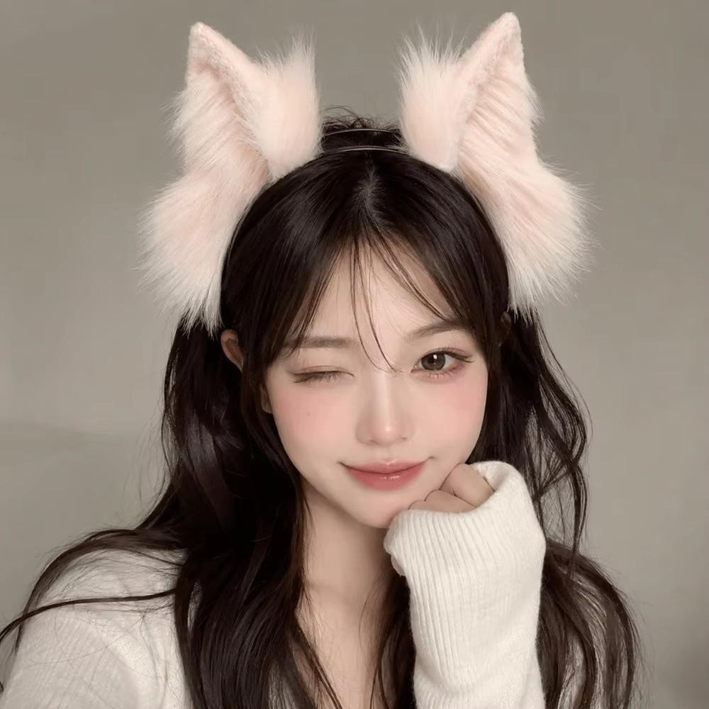 Faux Fur Cosplay Headwear Solid Color Animal Ear Headban Fashion Cat Ears Headband  Women