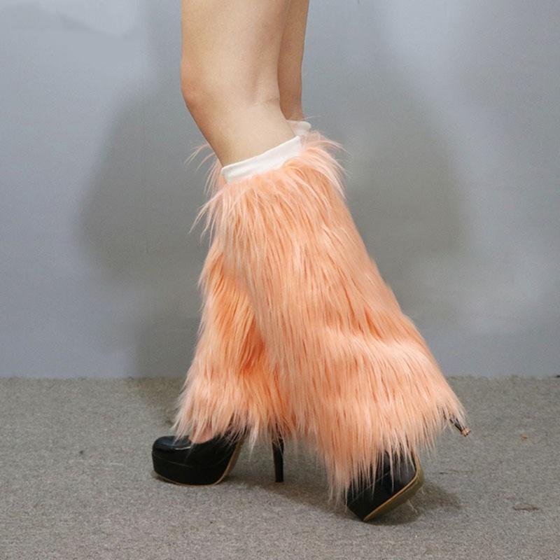 Plush Leg Warmers for Women Soft Furry Boot Toppers Ribbed Elastic Top Fuzzy Leg Covers Winter Accessory Party Costume