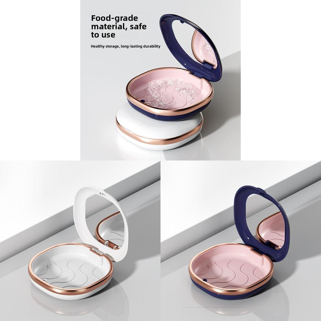 Portable Dental Retainer Case With Mirror And Magnetic Lock For Orthodontic Storage