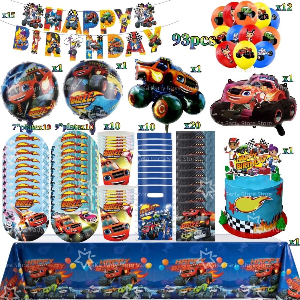 Blaze Monster Balloons Machines Race Car Birthday Party Decoration Tableware Tablecloth Plate Cup Napkin Bag Racing Party Favors