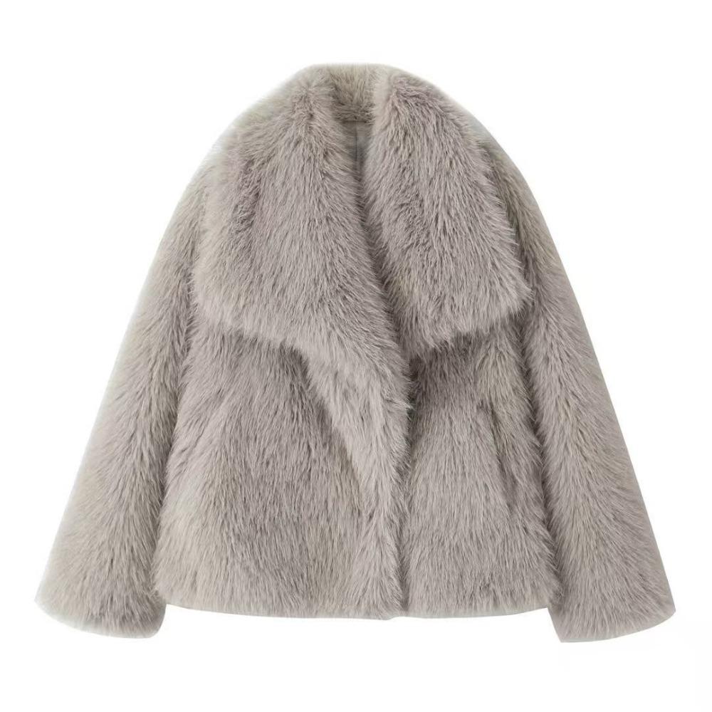 Faux Pelsfrakk for Kvinner Høst Vinter Plysjfrakker og Jakker Streetwear Yttertøy Langermet Varm Damefrakker
