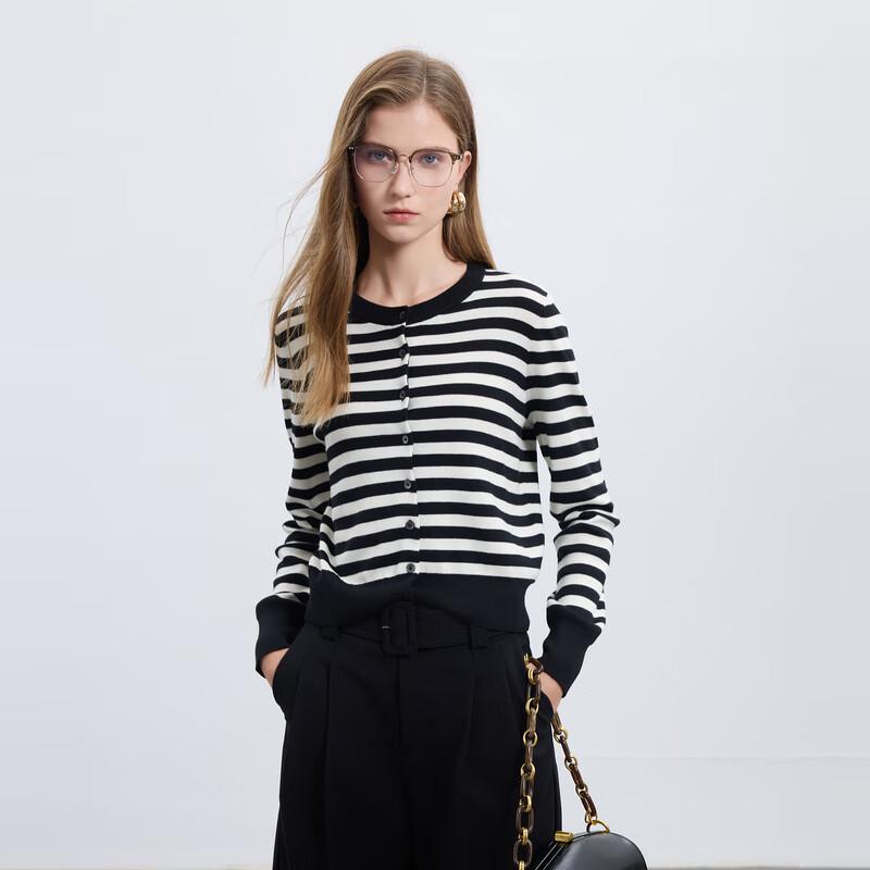 Sancai Women's Striped Knit Long-Sleeve Cardigan