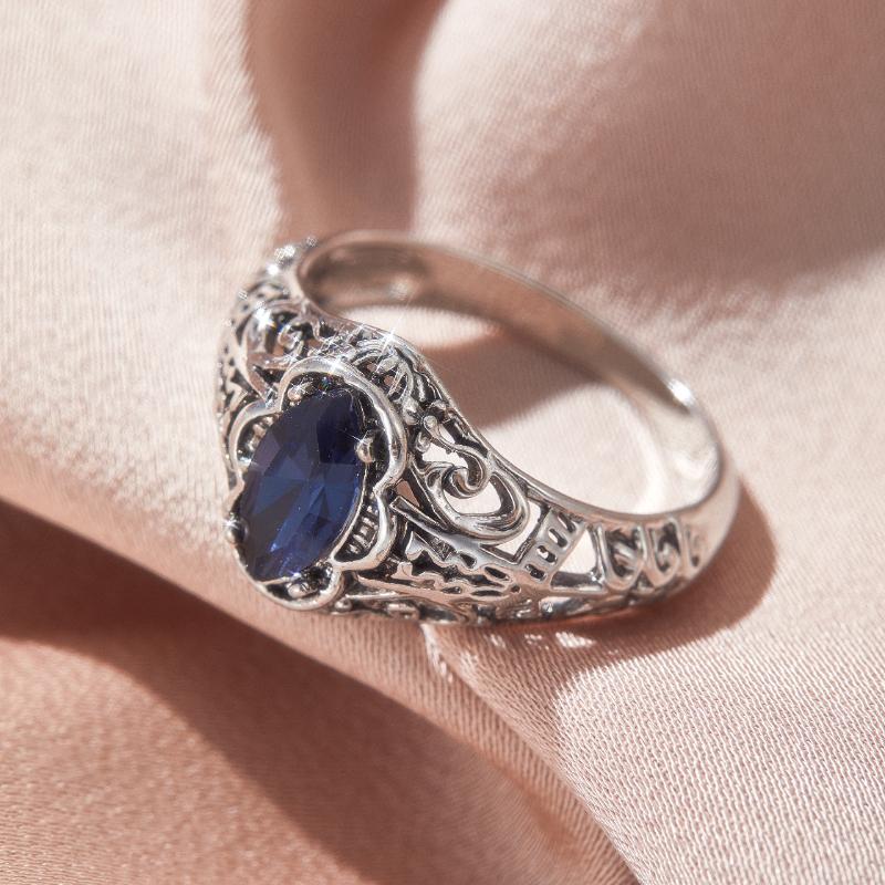 1Pc Vintage Geometric Shiny Zircon Ladies Ring Fashion Blue Zircon Jewelry Engagement Ring For Brides Wedding Ring Party Gifts
