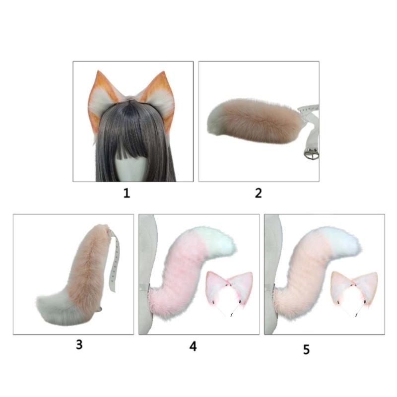 Lolita Fox Tail with Snap Buckle and Plush Furry Headband Cosplay Carnival Party Christmas Gift Halloween Costume