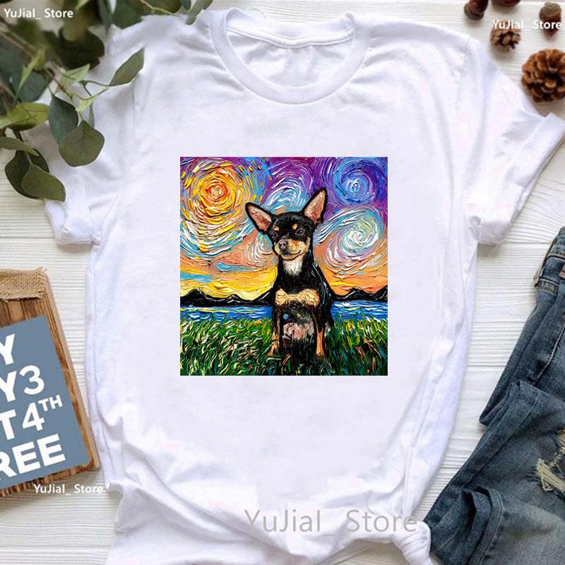 Vintage T Shirt Girls Starry Sky Chihuahua Bulldogaussieyorkshire Terriercatrabbit Print T Shirt Unisex Aesthetic Clothes