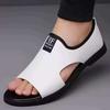 Sandalias casuales sin cordones para hombre, zapatos negros con punta abierta y suela de goma, sandalias con tiras para uso al aire libre en primavera y verano