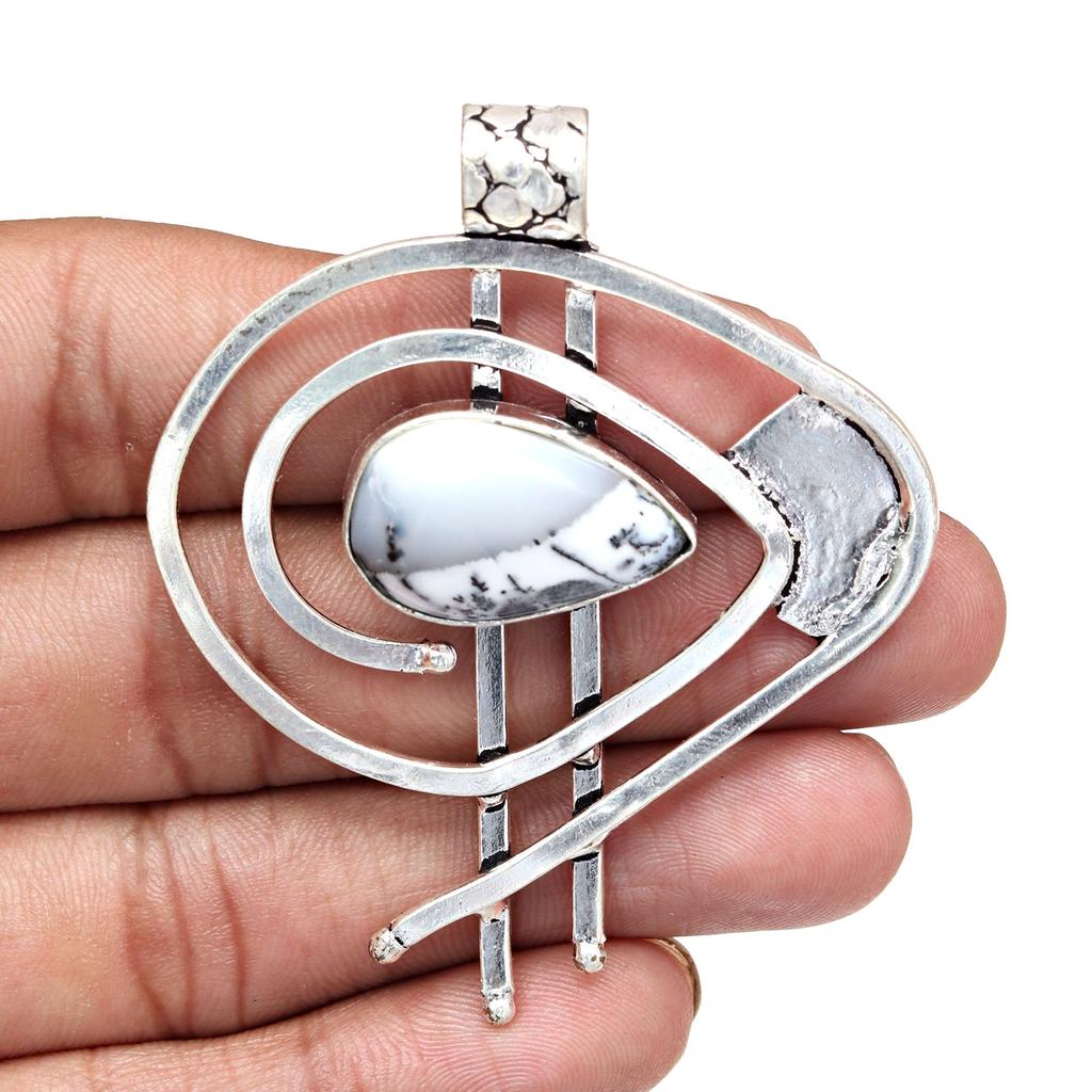 Opal Pendant Gemstone Silver 2.5" Jewelry  Dendritic Handmade Ethnic