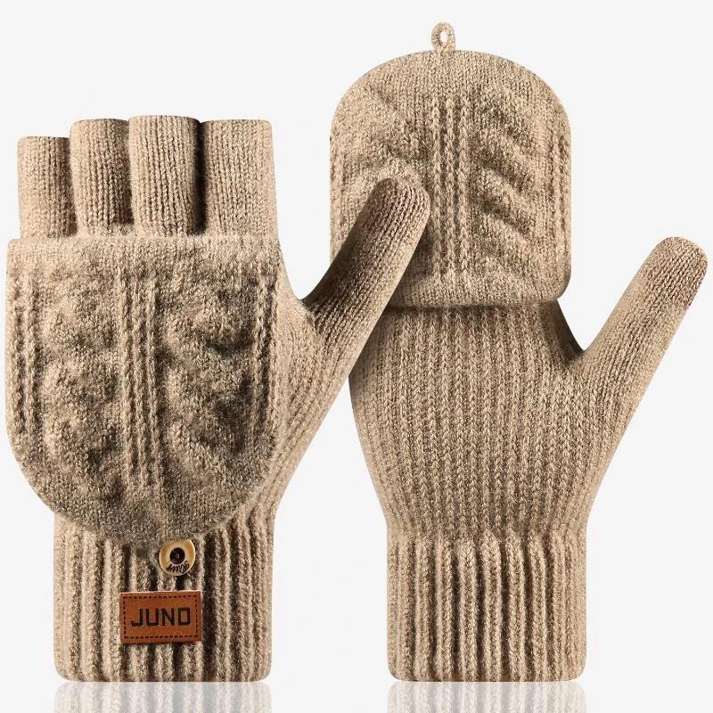 Fashion Thick Winter Knitted Gloves Keep Warm Solid Color Touchscreen Gloves Fingerless Flip Gloves Winter