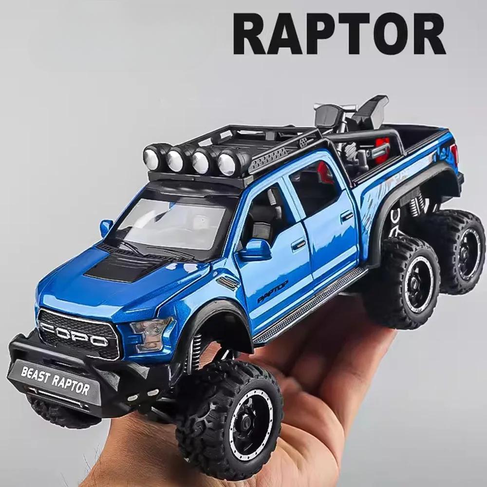 ABAF1 1/28 Scale Raptor F150 Alloy Truck Cars Model Toys Metal Diecasts Sound Light Pull Back Off-Road Vehicles for Kids Birthday Gift