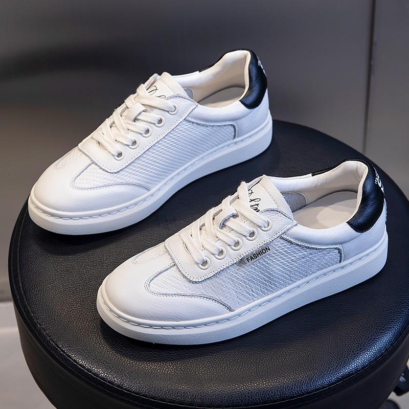 

Женские туфли из коровьей кожи первого слоя 2025 года, новые весенние спортивные туфли с неглубоким носком, повседневные туфли, женские туфли на плоской подошве, кожаные белые туфли для женщин 35 бежевый