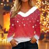 Dámský volný pohodlný ležérní a módní top s výstřihem do V a dlouhým rukávem s vánočním vzorem
