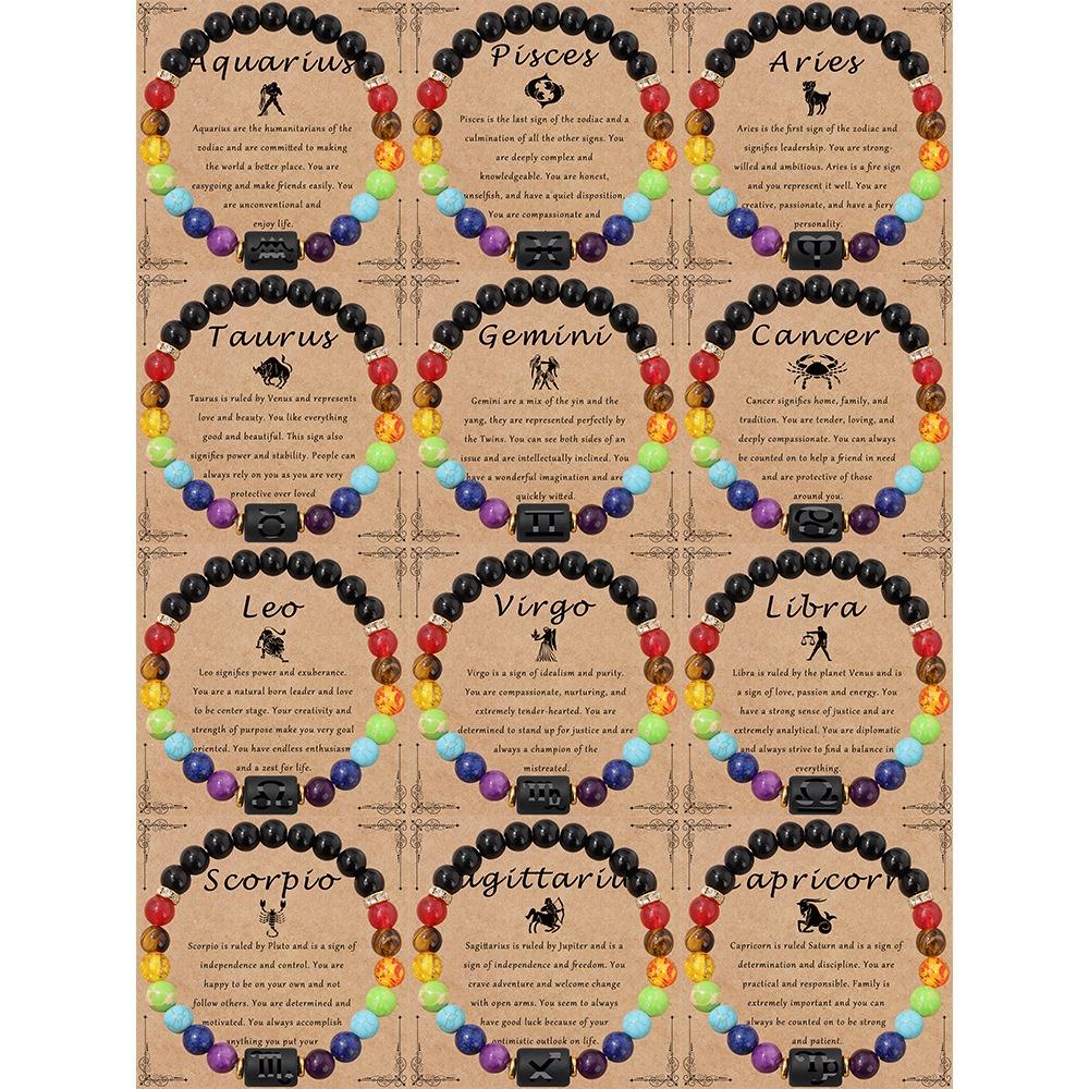 Brățară cu 12 constelații Brățară elastică țesută manual, reglabilă, ochi de tigru natural, obsidian, cadou, bijuterii