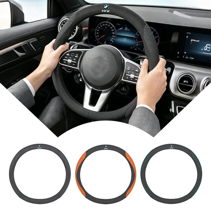 Car Suede Leather Steering Wheel Cover Anti Slip For BMW X1 X3 X5 X6 1 2 3 5 7 Series F15 F16 F20 F22 F30 F32 G30 Sticker WC5