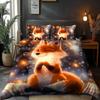 Warm Minimalist Style 3D Pattern of Animal Fox Bedding Set Elves Brushed Digital Printing Duvet Cover Soft Comfortable for Bed