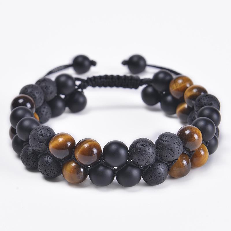 Men's Adjustable Braided Yoga Bracelet with Tiger Eye and Agate Stones