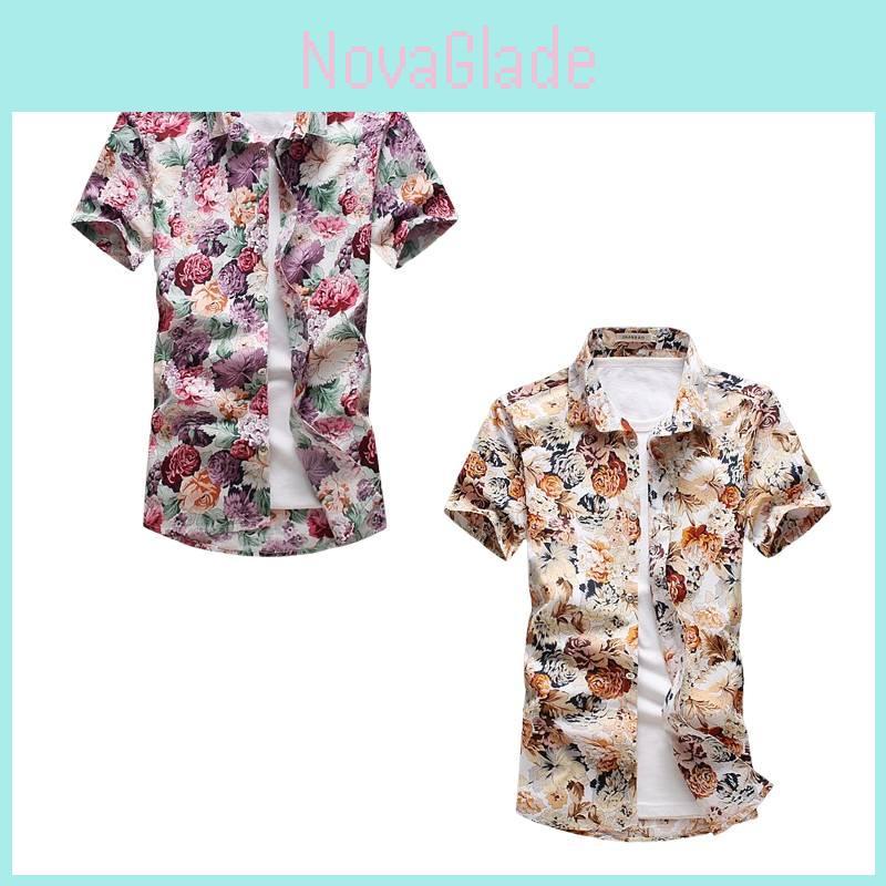 Stylish Summer Casual Floral Short Sleeve Shirt For Men In Plus Sizes With Comfortable Fit