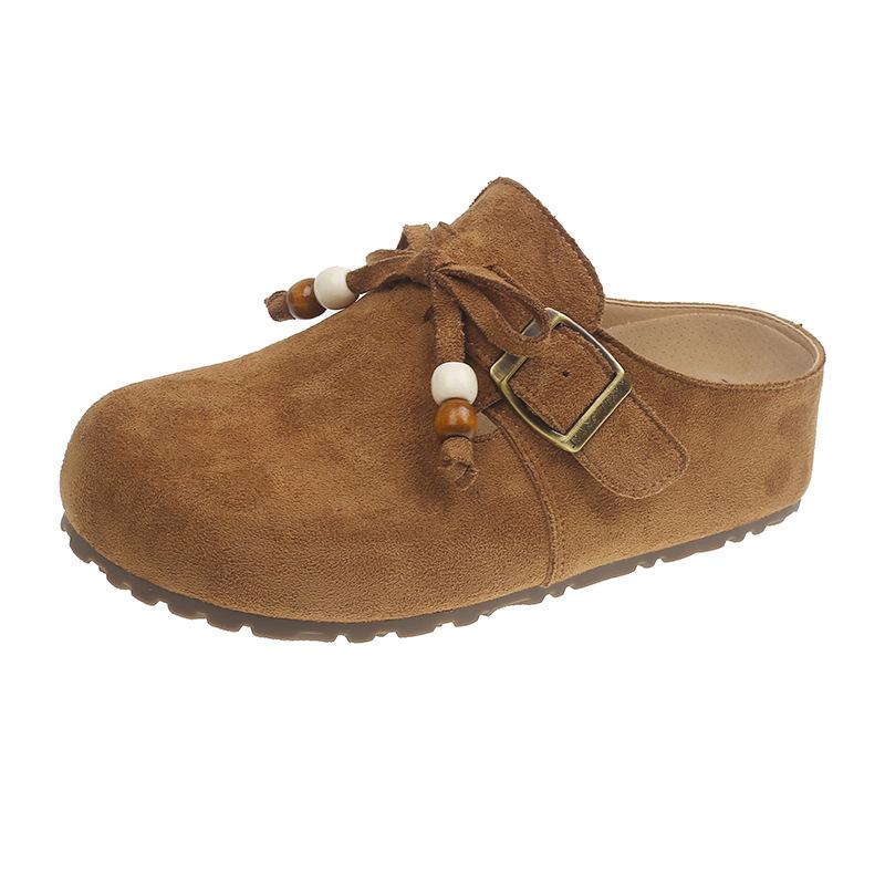 Boken Shoes Women's Retro Doll Head Casual Women's Shoes 2025 Autumn New One-pedal Lazy Soft Leather Soft-soled Single Shoes