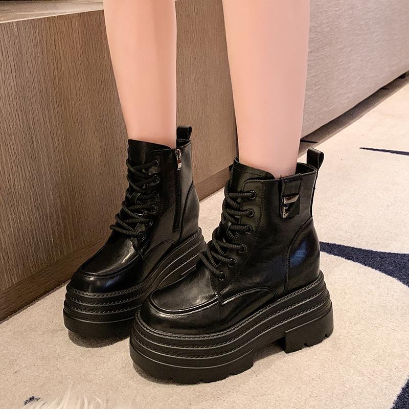 Fashion 10CM Women Thick Heels Ankle Boots 2025 Winter Warm Fur Chunky Sneakers Plush High Heels Platform Leather Motorcycle Boots Woman