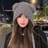 Autumn And Winter Cute Bear Plush Hat Women'S Able Warm Woolen Hat Large Head Circumference Ear Protection Hat