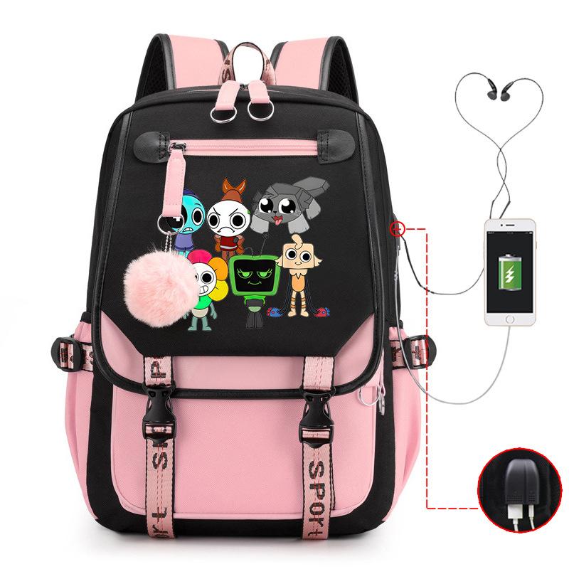 New 2025 Cartoon Game Printing Primary School Bag Large Capacity Contrasting Color Neutral USB Backpack