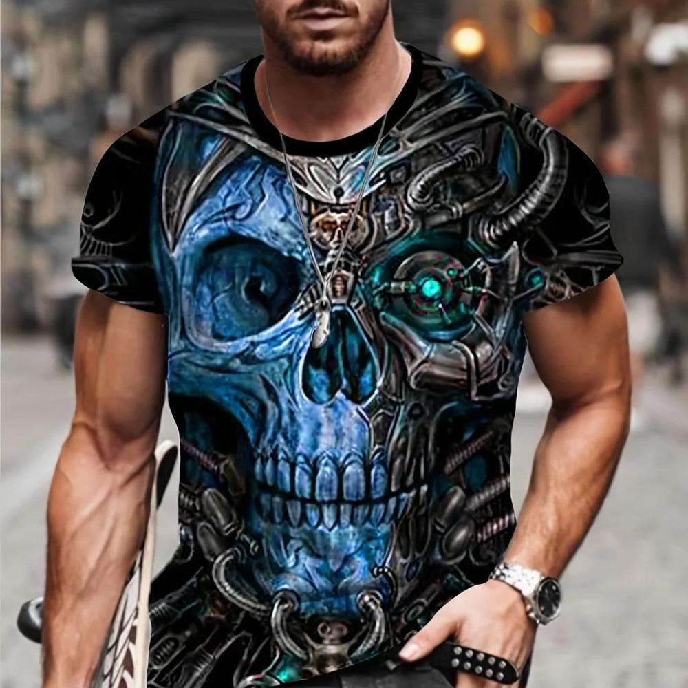 Retro Horror Skull 3D Printed Men's Casual Round Neck Short Sleeved T-shirt