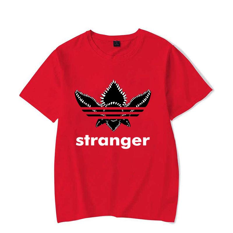 Koszulka damska unisex z krótkim rękawem i nadrukiem z napisem Stranger Things, z okrągłym dekoltem, na lato - Miękka i wygodna