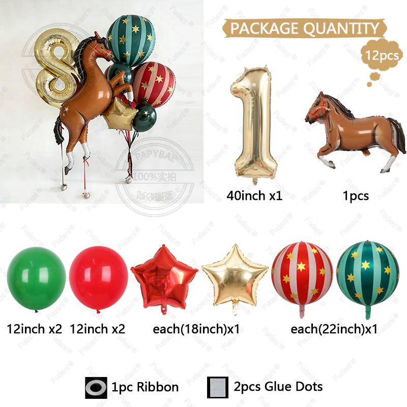 

12pc Giant Race Horse Striped Star Balloons with 1-9 Cream Number Balloon for Cowboy Animal Theme Birthday Farm Party Decoration 40inch