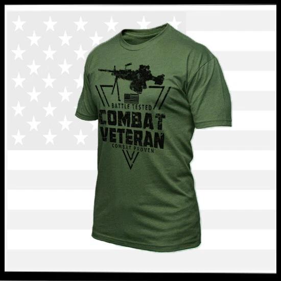 

Combat Vet Machine Gunner US Flag T-Shirt Army Military War Cotton Tee New 4XL