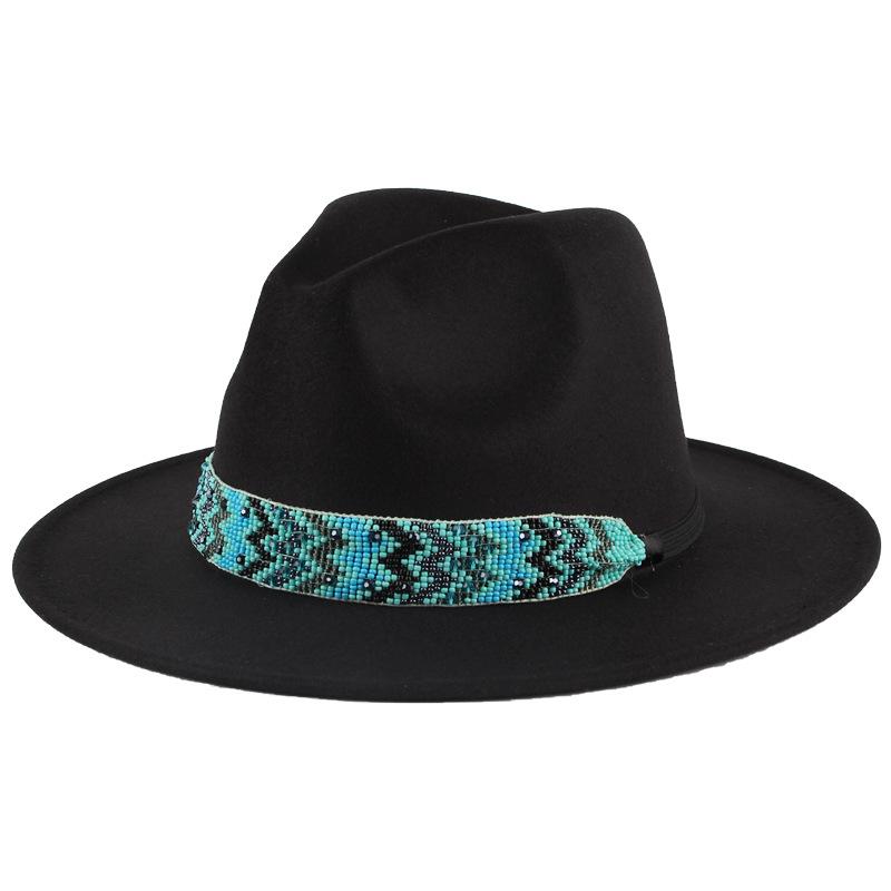New fashionable women's autumn and winter woolen hat handmade rice beads decorated imitation felt top hat British jazz hat